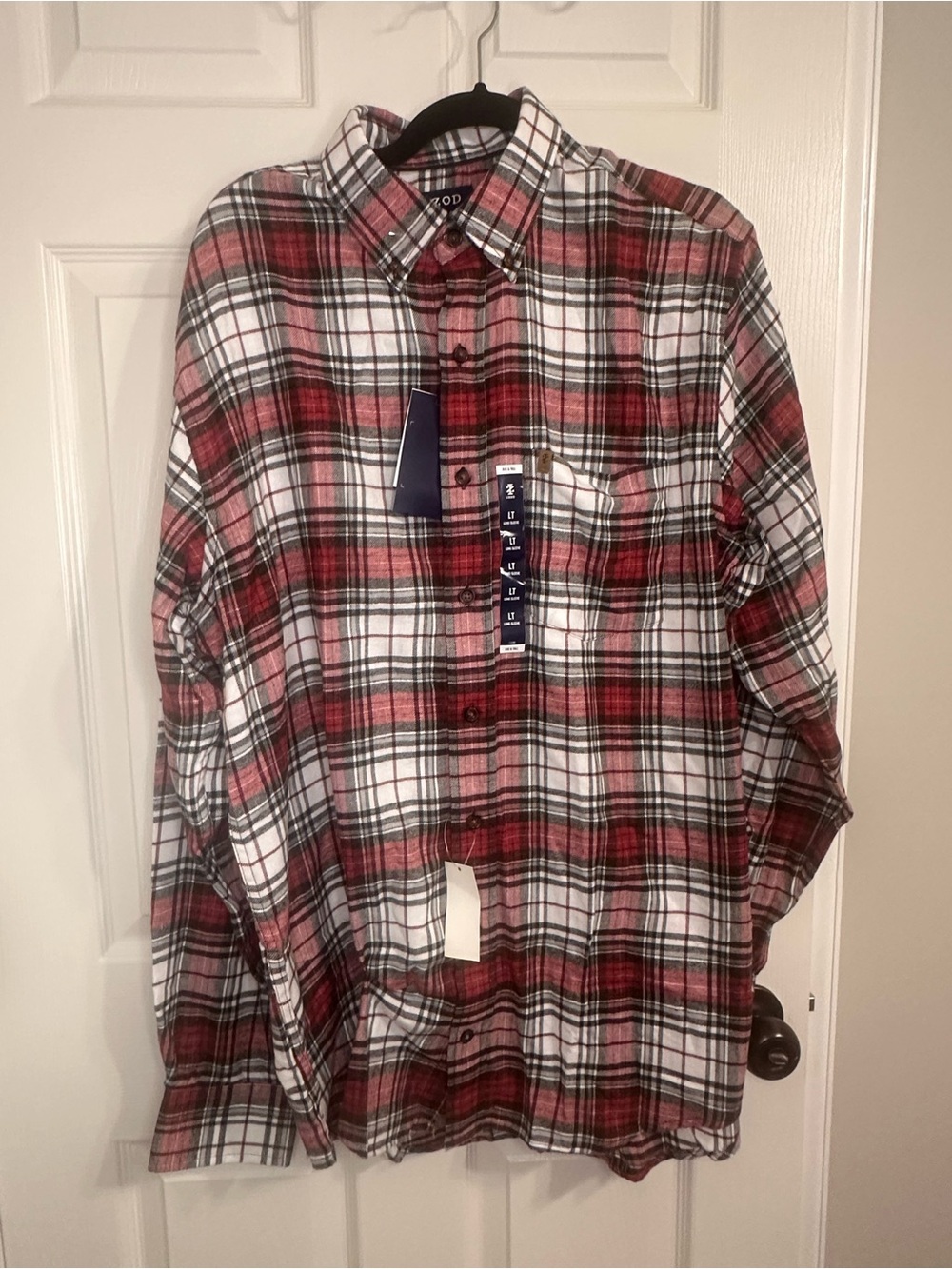 BIG and TALL Izod Red and White Plaid Button-Down Shirt